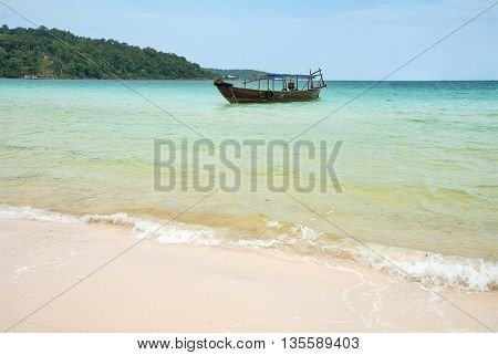 Traditional boat near the coast of the island of Koh Rong Cambodia Southeast Asia