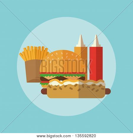 Delicius Food represented by hamburger and hot dog  icon over pastel and flat background