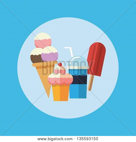 Delicius Food represented by sweet donut icon over pastel and flat background