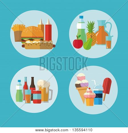 Delicius Food represented by variety of food icon over pastel and flat background