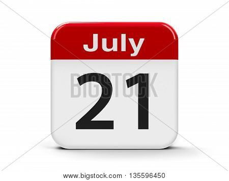 Calendar web button - The Twenty First of July - Belgian National Day three-dimensional rendering 3D illustration