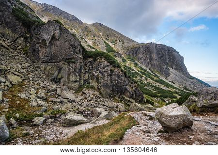 Mountain Landscape on Cloudy Day. Mlynicka Valley High Tatra Slovakia.
