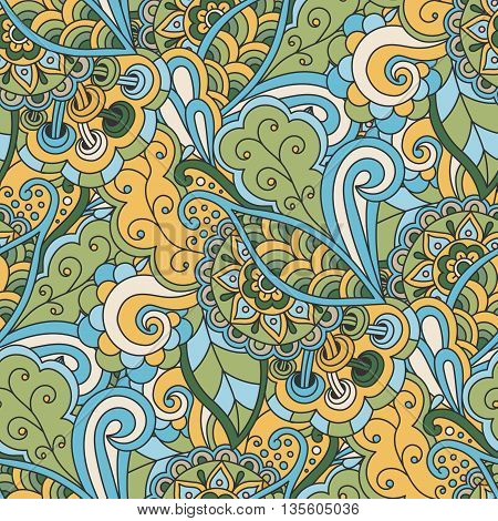 Doodle seamless pattern floral bright hand drawn.