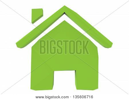 3d illustration of house rent sign. icon for game web. white background isolated. green color