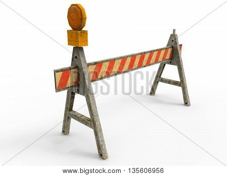 3d illustration of simple construction barrier. icon for game web. texture color. white background isolated. simple to use. empty without anybody. defense from enemy and cars. protection of road