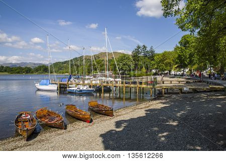 CUMBRIA UK - MAY 29TH 2016: A view from Waterhead near Ambleside on Lake Windermere in the Lake District National Park on 29th May 2016.