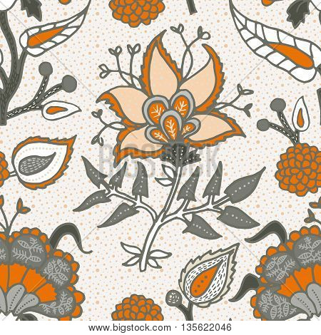 Indian National paisley ornament for cotton linen fabrics. Tribal flowers seamless pattern. Bohemian ornament for taps. Texture for wrapping skins smartphones textile wallpapers surface design
