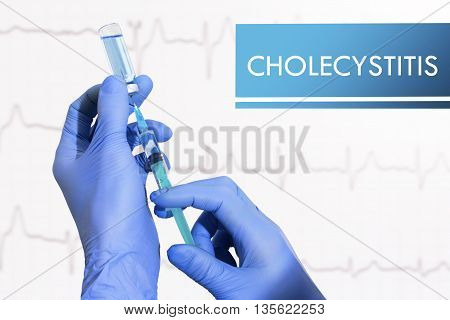 Stop cholecystitis. Syringe is filled with injection. Syringe and vaccine