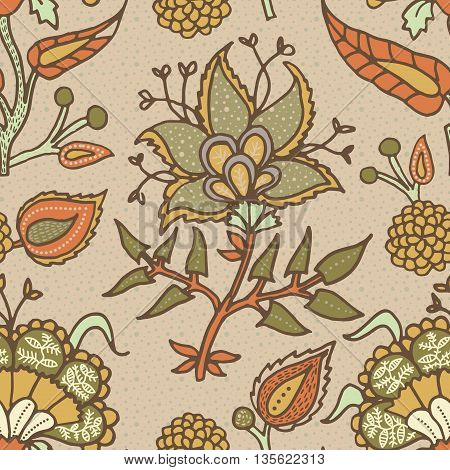 Indian National paisley ornament for cotton linen fabrics. Tribal flowers seamless pattern. Bohemian ornament for taps. Texture for wrapping skins smartphones textile wallpapers surface design