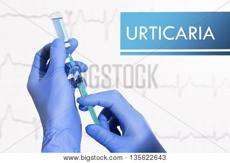 Stop urticaria. Syringe is filled with injection. Syringe and vaccine
