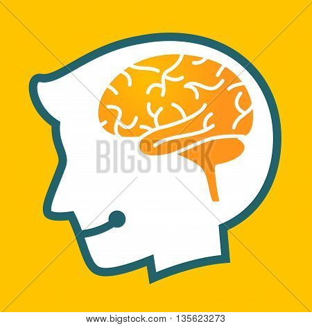 Vector stock of human head silhouette with brain symbol inside