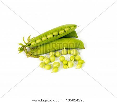 green pea pod green peas on white background