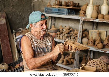 Trinidad Cuba - January 14 2016: Potter House or Casa del Alfarero run by Daniel Chichi Santander. Trinidad has a proud tradition of pottery and a local potter shows his craft and work