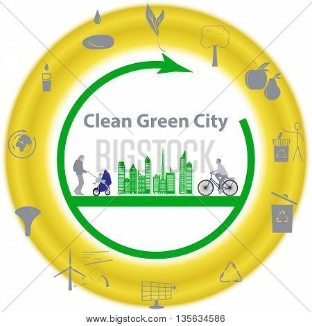 Vector illustration of a concept green clean city flat style