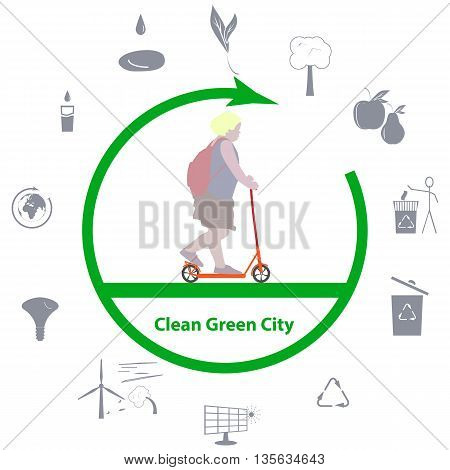 Vector illustration of a concept green clean city flat style
