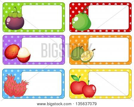 Label design with fresh fruits illustration