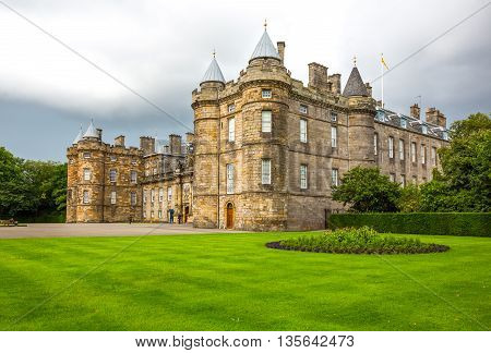 Edinburgh Scotland - July 28 2012: The Palace of Holyroodhouse seen from the garden