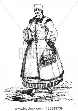 Winter suit of a Lithuanian, vintage engraved illustration. Magasin Pittoresque 1836.