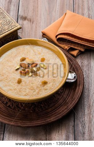 sweet Kheer or khir payasa, gil-e-firdaus, fereni also known as Sheer Khurma Seviyan, popular sweet dish