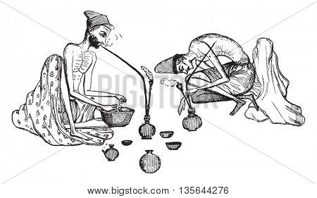 Pousti, religion of Muslims, vintage engraved illustration. Magasin Pittoresque 1836.