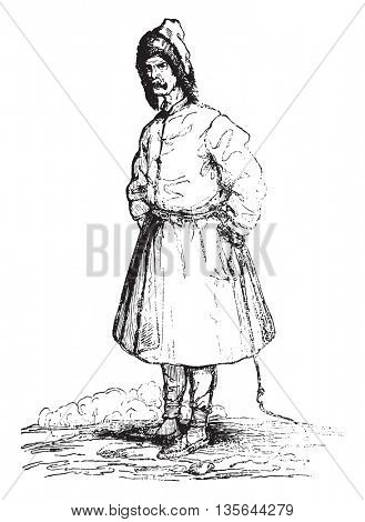 Winter suit of a Lithuanian, vintage engraved illustration. Magasin Pittoresque 1836.