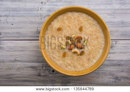 sweet Kheer or khir payasa, gil-e-firdaus, fereni also known as Sheer Khurma Seviyan, popular sweet dish