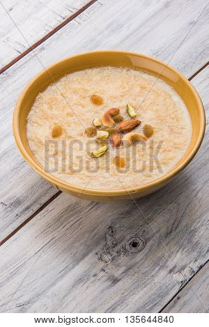 sweet Kheer or khir payasa, gil-e-firdaus, fereni also known as Sheer Khurma Seviyan, popular sweet dish