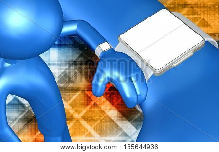 Using Smart Watch Concept Blank Sceen 3D Illustration