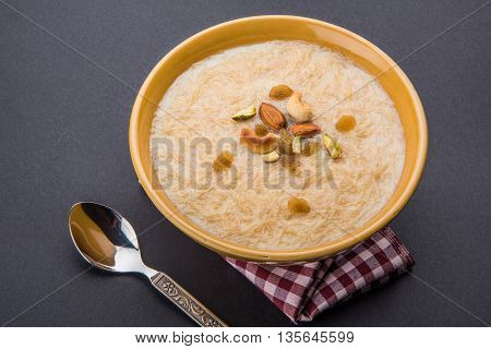 sweet Kheer or khir payasa, gil-e-firdaus, fereni also known as Sheer Khurma Seviyan, popular sweet dish