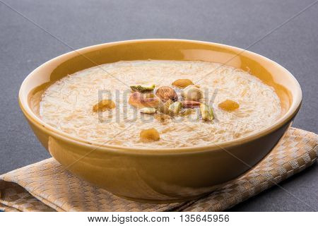 sweet Kheer or khir payasa, gil-e-firdaus, fereni also known as Sheer Khurma Seviyan, popular sweet dish