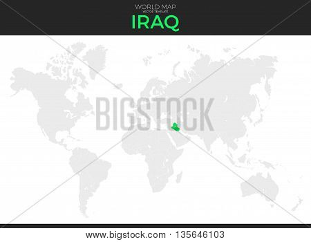 Republic of Iraq location modern detailed vector map. All world countries without names. Vector template of beautiful flat grayscale map design with selected country and border location