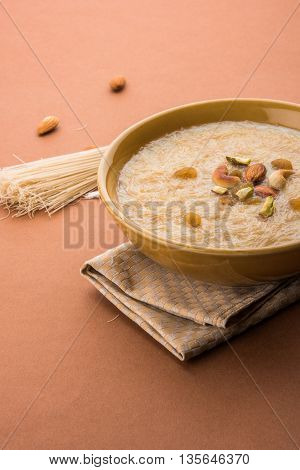 sweet Kheer or khir payasa, gil-e-firdaus, fereni also known as Sheer Khurma Seviyan, popular sweet dish