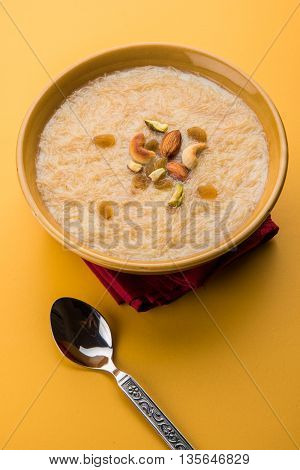 sweet Kheer or khir payasa, gil-e-firdaus, fereni also known as Sheer Khurma Seviyan, popular sweet dish