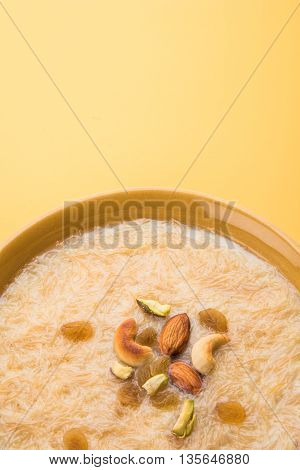 sweet Kheer or khir payasa, gil-e-firdaus, fereni also known as Sheer Khurma Seviyan, popular sweet dish