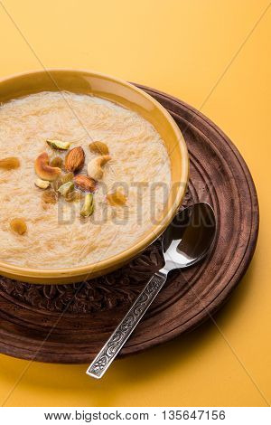 sweet Kheer or khir payasa, gil-e-firdaus, fereni also known as Sheer Khurma Seviyan, popular sweet dish