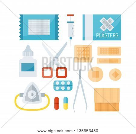 First aid kit isolated on white background and first aid symbols vector. First aid symbols medical symbol emergency sign and kit cross first aid symbols. Assistance equipment case safety sign.
