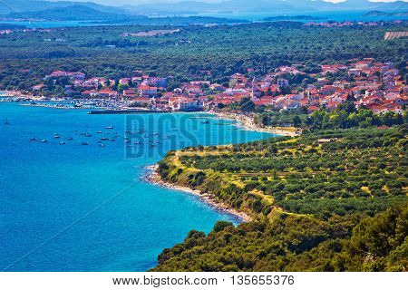 Pakostane town and bay aerial view Dalmatia Croatia