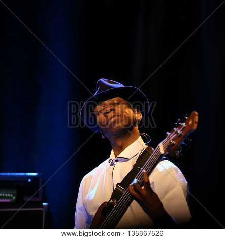 CRACOW POLAND - MARCH 16 2016: Billy Cobham Band live on stage in ICE Cracow Poland