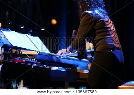 CRACOW POLAND - MARCH 16 2016: Famous American drummer Billy Cobham live on stage in ICE Cracow Poland