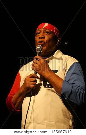 CRACOW POLAND - MARCH 16 2016: Famous American drummer Billy Cobham live on stage in ICE Cracow Poland