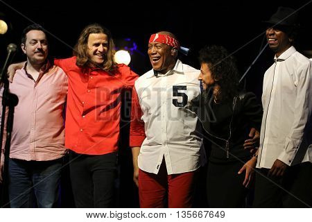 CRACOW POLAND - MARCH 16 2016: Billy Cobham Band live on stage in ICE Cracow Poland