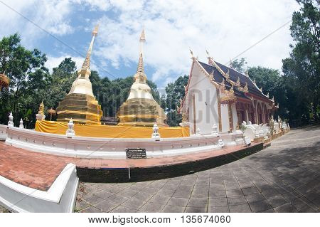 CHIANGRAI,THAILAND-AUGUST 31,2015 : Wat Phra That Doi Tung. this temple has a stupa reputed to contain the Buddha's collarbone, Located atop Doi Tung itself at an altitude of nearly 2000 meters.Chiangrai Province,Northern of Thailand.