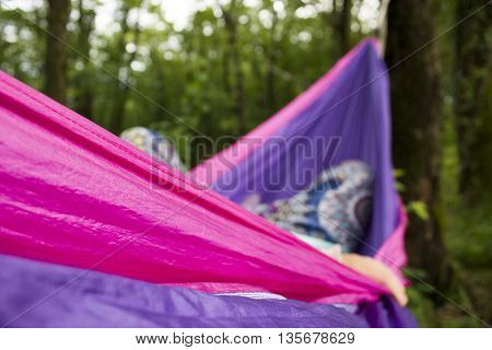soft hammock on trees in forest summer