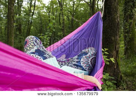 soft hammock on trees in forest summer