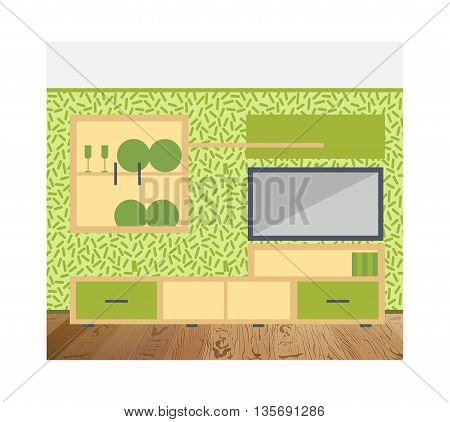 Vector illustration of living room interior design. Furniture arrangement Wallpaper in modern style wooden floor