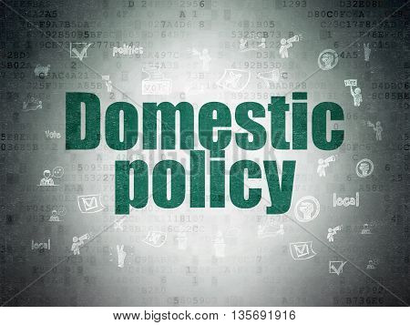 Politics concept: Painted green text Domestic Policy on Digital Data Paper background with  Hand Drawn Politics Icons