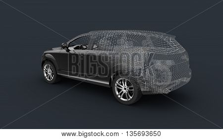 3d car model wireframe pc art render