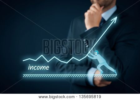 Increase income concept. Chief Financial Officer (CFO shareholder) plan income growth represented by graph.