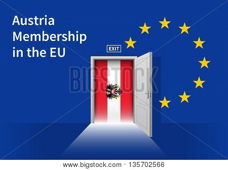 Flag of the Austria and the European Union. Austria Flag and EU Flag. Abstract Austria exit in a wall