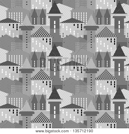 Abstract city wallpaper. Seamless architectural pattern. Vector art.